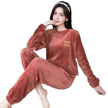 Load image into Gallery viewer, 2021 Winter Long Sleeve Thick Warm Flannel Pajama Sets For Women Korean Coral Velvet Sleepwear Suit Pyjama Homewear Home Clothes