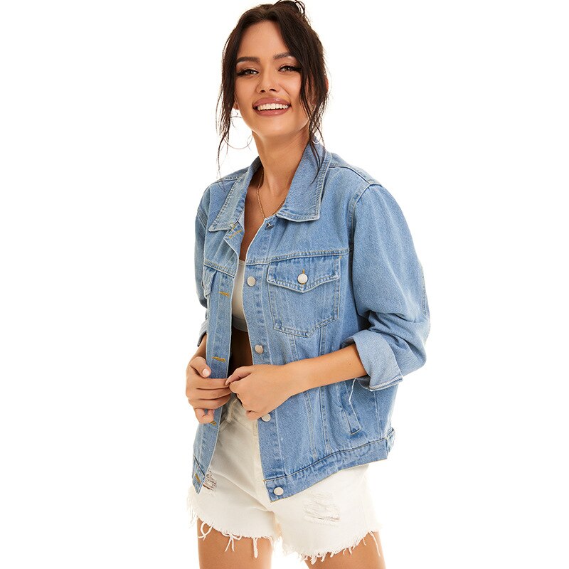 2021 Winter New Women's Fashion Cropped Long Denim Lapel Old Denim Coat Jeans Oversized Jean Jacket Women Gothic Clothes