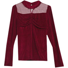 Load image into Gallery viewer, 2021 Winter New Women&#39;s Tops Fashion Casual Stand Collar Velvet Puff Sleeve Mesh T-Shrt Elegant Slim Bottoming Shirt