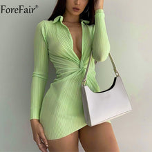 Load image into Gallery viewer, 2021 Winter Sexy Bodycon Dress Y2k Green Deep V Neck Long Sleeve Autumn Fashion Casual Black Women Mini Shirt Dresses
