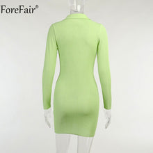 Load image into Gallery viewer, 2021 Winter Sexy Bodycon Dress Y2k Green Deep V Neck Long Sleeve Autumn Fashion Casual Black Women Mini Shirt Dresses