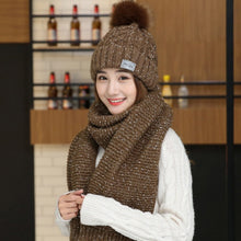 Load image into Gallery viewer, 2021 Winter Wool Blend Knitted Hat Scarf 2Pcs Set for Women Skullies Beanies Caps Warm Thick Ears Knitted Hat Outdoor Ski Cap