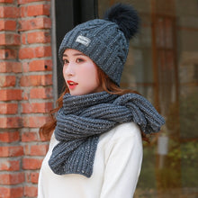 Load image into Gallery viewer, 2021 Winter Wool Blend Knitted Hat Scarf 2Pcs Set for Women Skullies Beanies Caps Warm Thick Ears Knitted Hat Outdoor Ski Cap