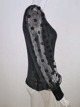 Load image into Gallery viewer, 2021 Woman Elegant Mesh Patchwork Blouse Long Sleeve Blouse Black Lace Transparent Dot Lantern Sleeve Pullover Streetwear Shirts