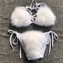 Load image into Gallery viewer, 2021 Woman Sexy Bikini Swimsuit 2 piece Set Summer Fur Swimwear Bikini Set Adjustable Bra Cute Girls Beach Bikini Bathing Suits