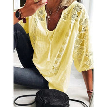 Load image into Gallery viewer, 2021 Women Blouse V-Neck Three Quarter Sleeve Casual Tops Hollow Out Loose Ladies Shirt Lace-up Office Work Wear Summer Blouse
