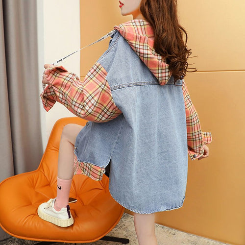 2021 Women Jackets Spring Autumn Plus Size Blue Jean Patchwork Jacket Jeans Coat Students Cropped Oversized Denim Top Gothic