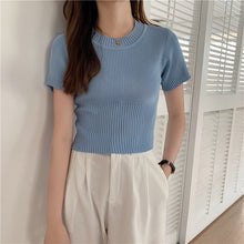 Load image into Gallery viewer, 2021 Women Knit T Shirts Jumper Tops Knit Short Sleeve Woman Slim Sweaters Pullovers Simple Casual Tee Summer Shirt Female