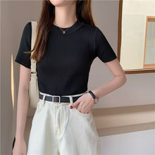 Load image into Gallery viewer, 2021 Women Knit T Shirts Jumper Tops Knit Short Sleeve Woman Slim Sweaters Pullovers Simple Casual Tee Summer Shirt Female