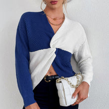 Load image into Gallery viewer, 2021 Women Knitted Sweater Autumn New Sexy Chic Pullovers Long Sleeve Twisted Front V Neck Splicing Sweater Korean Lady Knitwear