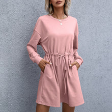 Load image into Gallery viewer, 2021 Women O Neck Short Dress With Sash Long Sleeve Loose Mini Dress A Line Mini Dress Party Vestidos 2021 Side Pockets Casual