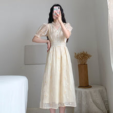 Load image into Gallery viewer, 2021 Women Retro Embroidery Floral Fairy Dress Vestido Summer Elegant Chiffon Short Sleeve High Waist Party Dresses Femme