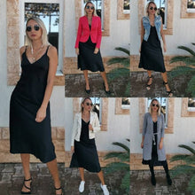 Load image into Gallery viewer, 2021 Women Satin Deep V Neck Sexy Dress Solid Straight Pajamas Party Dress Elegant Female Summer Spaghetti Strap Dress Casual