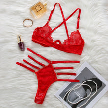 Load image into Gallery viewer, 2021 Women Sexy Lingerie Corset Lace Hollow Out Bra Thong 2 Piece Set Breathable Sleepwear Underwear Red Lace Lingerie Set Porno