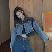 Load image into Gallery viewer, 2021 Women Short Denim Crop Jacket Patchwork Autumn Spring Causal Female Clothes