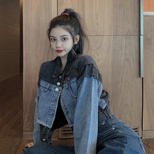 Load image into Gallery viewer, 2021 Women Short Denim Crop Jacket Patchwork Autumn Spring Causal Female Clothes