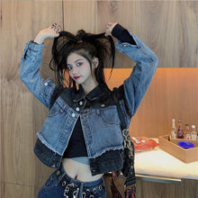 Load image into Gallery viewer, 2021 Women Short Denim Crop Jacket Patchwork Autumn Spring Causal Female Clothes
