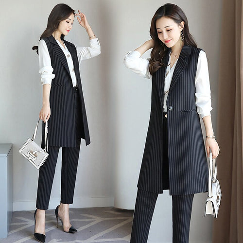 2021 Women Striped Suit Waistcoat Set Professional Women's Spring and Autumn Two-piece Outfit Office Clothes