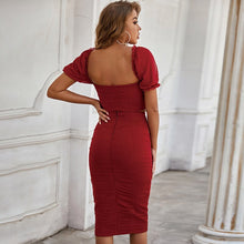 Load image into Gallery viewer, 2021 Women Summer Sexy Short Sleeve Square Collar T-shirt Solid Skirt Bandage Set Celebrity Designer Evening Party Women&#39;s Set