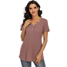 Load image into Gallery viewer, 2021 Women Summer T-shirt Waffle Tops  Fashion Sexy V-Neck Solid Tee Tops New Female Casual T-shirts Mujer Chic Tops