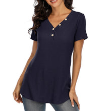 Load image into Gallery viewer, 2021 Women Summer T-shirt Waffle Tops  Fashion Sexy V-Neck Solid Tee Tops New Female Casual T-shirts Mujer Chic Tops