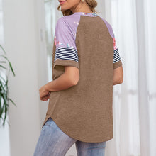 Load image into Gallery viewer, 2021 Women Tee Shirts  Raglan Short Sleeve Splicing Floral Stripes Print Shirts Loose Fit Tee Tops Casual Summer T-Shirts Femme