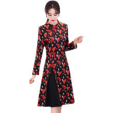 Load image into Gallery viewer, 2021 Women Vintage Chinese Style Long Sleeve Slim Knee Length Dress Autumn Stand Collar Buckle Print Elegant Improved Cheongsam
