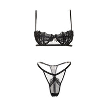 Load image into Gallery viewer, 2021 Women&#39;s Lingerie Set Sexy Lace Mesh Hollow Out Open Push Up Bra and Panty Two-piece Suit Black Bandage Underwear