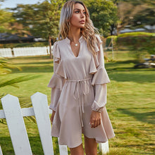 Load image into Gallery viewer, 2021 Women&#39;s Summer Wrap V Neck Ruffle Long Sleeve With Belt A Line Swing Casual Cocktail Party Mini Dress S-XL