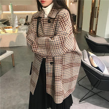 Load image into Gallery viewer, 2021 Womens Autumn Winter Long Thicken Loose Wool Coat Student Korean Plaid Outerwear Single-breasted Woolen Jacket Outwears
