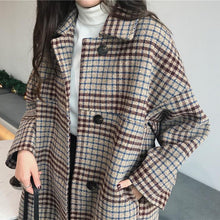 Load image into Gallery viewer, 2021 Womens Autumn Winter Long Thicken Loose Wool Coat Student Korean Plaid Outerwear Single-breasted Woolen Jacket Outwears