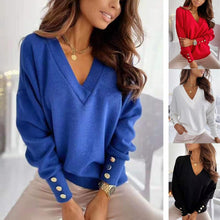 Load image into Gallery viewer, 2021 Work Wear Women Blouses Long Sleeve Back Metal Buttons Shirt Casual V Neck Printed Plus Size Tops Fall Blouse Drop Shipping