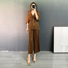 Load image into Gallery viewer, 2021 autumn and winter new thick hooded cardigan jacket Miyak fold Oversized Cardigan Lace Jacket + Straight Pants Set