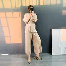 Load image into Gallery viewer, 2021 autumn and winter new thick hooded cardigan jacket Miyak fold Oversized Cardigan Lace Jacket + Straight Pants Set