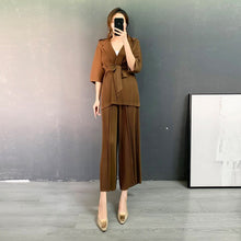 Load image into Gallery viewer, 2021 autumn and winter new thick hooded cardigan jacket Miyak fold Oversized Cardigan Lace Jacket + Straight Pants Set