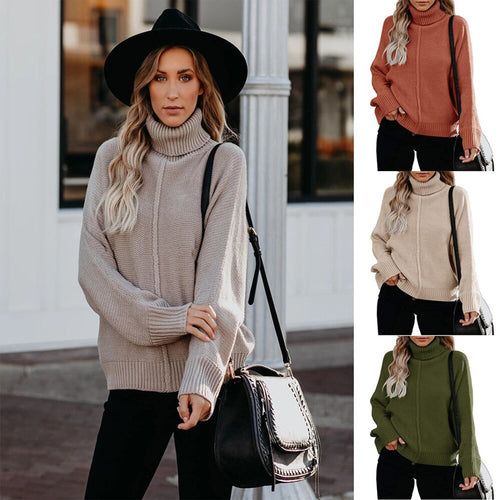 2021 autumn/winter new European and American high collar loose OL commuter knitwear large fashion sweater women