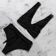 Load image into Gallery viewer, 2021 new foreign trade split bikini female sexy solid color fold strap swimsuit