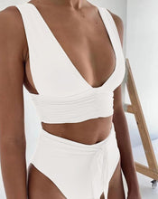 Load image into Gallery viewer, 2021 new foreign trade split bikini female sexy solid color fold strap swimsuit