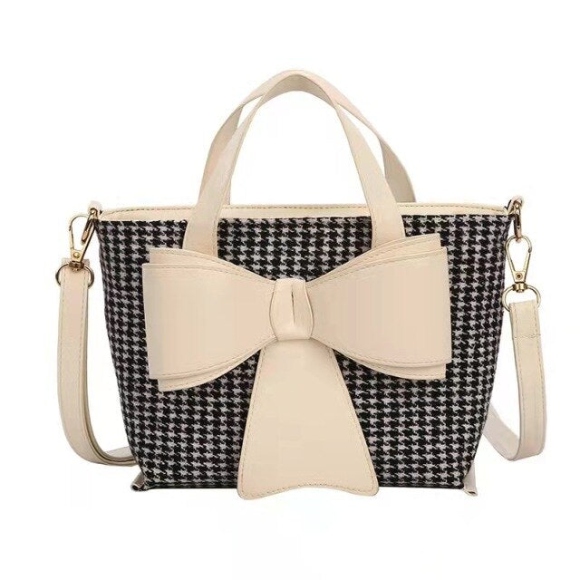 2021 new portable plaid trend woolen material bow messenger bag one drop delivery