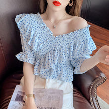 Load image into Gallery viewer, 2021 new summer off shoulder top women&#39;s short sleeve temperament age reducing one shoulder chiffon shirt design