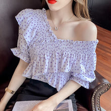 Load image into Gallery viewer, 2021 new summer off shoulder top women&#39;s short sleeve temperament age reducing one shoulder chiffon shirt design
