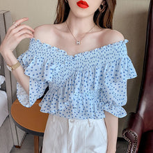 Load image into Gallery viewer, 2021 new summer off shoulder top women&#39;s short sleeve temperament age reducing one shoulder chiffon shirt design