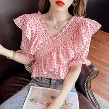Load image into Gallery viewer, 2021 new summer off shoulder top women&#39;s short sleeve temperament age reducing one shoulder chiffon shirt design