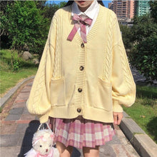 Load image into Gallery viewer, 2021 new sweet cute girl knitting sweater lazy college style loose sleeve Harajuku girl JK uniform sweater coat s ~ 2XL