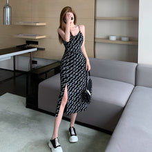 Load image into Gallery viewer, 2021 summer girls&#39; new formal dress medium length French floral sexy suspender skirt with split ends elegant beach slim long ski