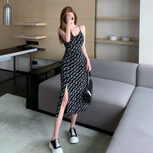 Load image into Gallery viewer, 2021 summer girls&#39; new formal dress medium length French floral sexy suspender skirt with split ends elegant beach slim long ski