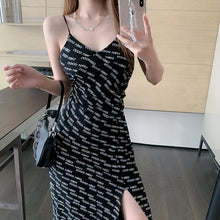 Load image into Gallery viewer, 2021 summer girls&#39; new formal dress medium length French floral sexy suspender skirt with split ends elegant beach slim long ski