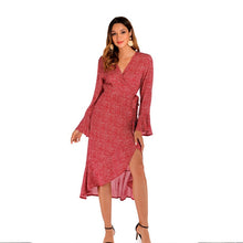 Load image into Gallery viewer, 2021 summer new casual women&#39;s wear European and American style V-neck trumpet Long Sleeve Dress Lace Chiffon Long sexy beach