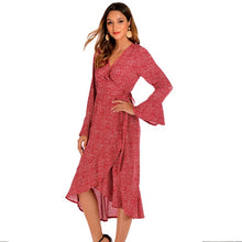 Load image into Gallery viewer, 2021 summer new casual women&#39;s wear European and American style V-neck trumpet Long Sleeve Dress Lace Chiffon Long sexy beach