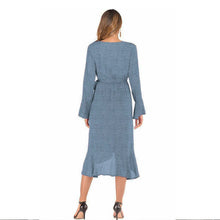 Load image into Gallery viewer, 2021 summer new casual women&#39;s wear European and American style V-neck trumpet Long Sleeve Dress Lace Chiffon Long sexy beach